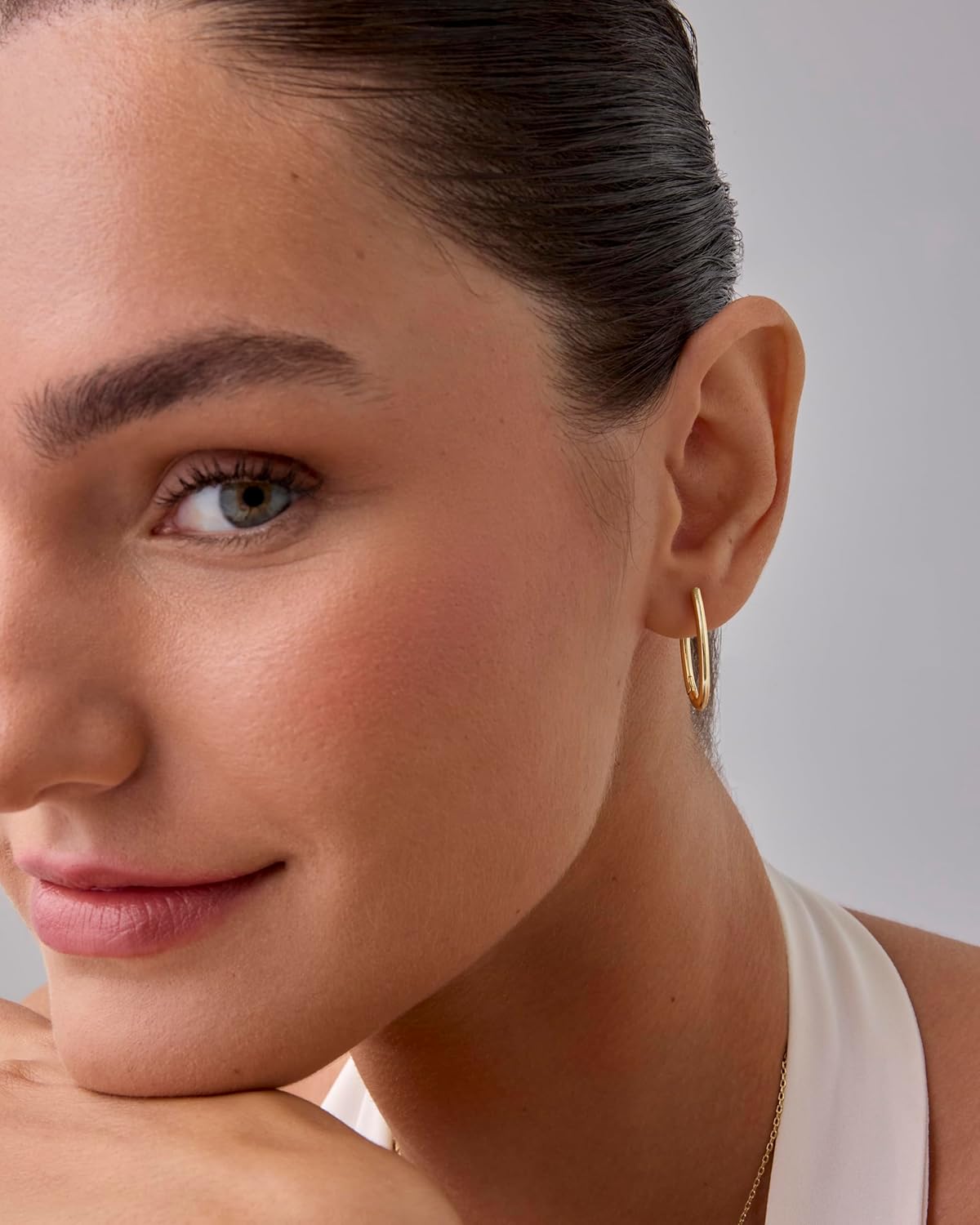 PAVOI 14K Gold Plated 925 Sterling Silver Posts Geometric Hoop Earrings for Women | Trendy Geo Long Oval U-Shaped Link Triangle Huggie Hoops Earring - Image 4