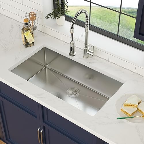 30 Inch Undermount Kitchen Sink 18 Gague Stainless Steel Handmade Single Bowl Sink Large Deep Under Counter Sinks, 30"x18"x9"