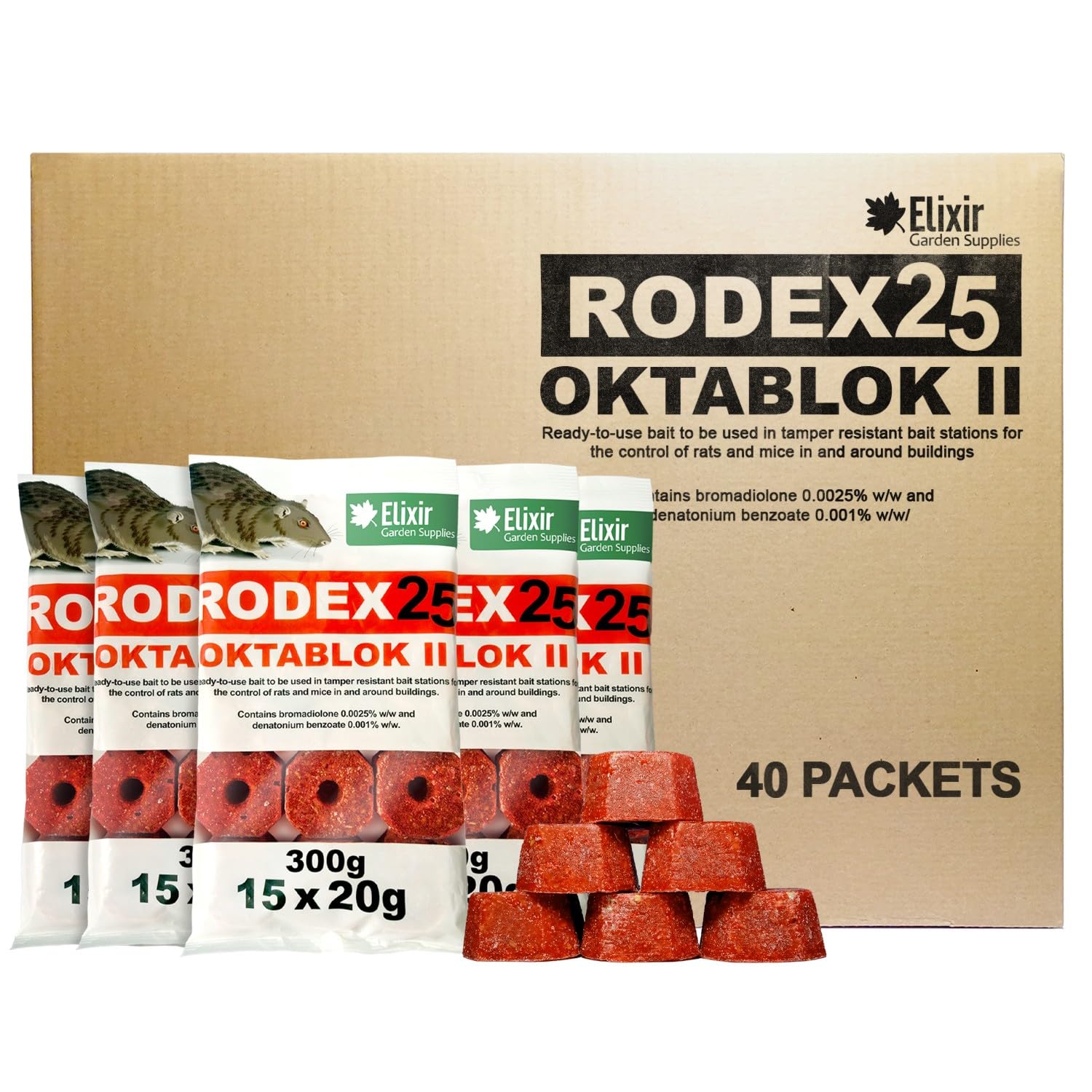 Rodex Oktablok II Rat & Mouse Poison Bait Blocks – Max Strength Single Feed Formula – Bulk Buy Wholesale Offer. 40 x packs