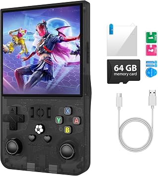 R36MAX Handheld Game Console, Retro Gaming Console with 4000mAh Battery 4.0IPS Screen, Open Source Linux System, with 64GB TF Card Portable Video Gaming Console, Charcoal Black