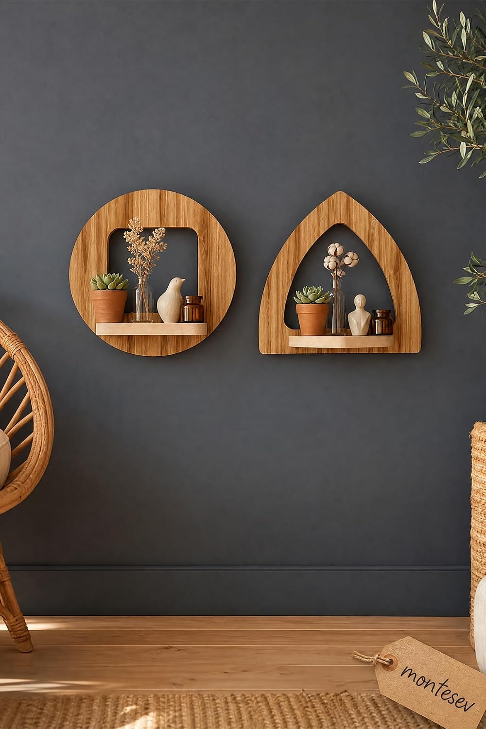 Ahşap Dekoratif Duvar Rafı 2 li Set (MTS-296)