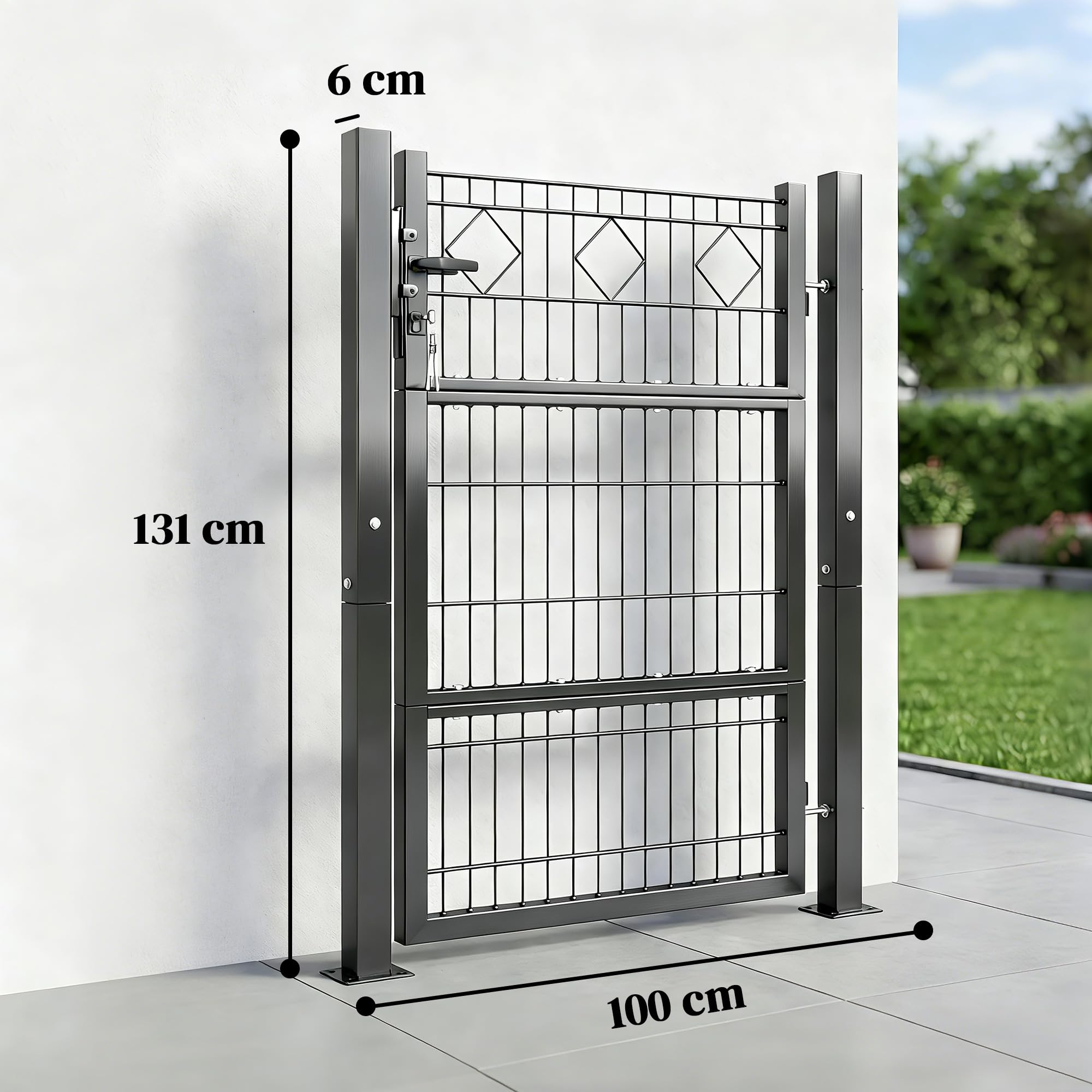 Outsunny Cancello da Giardino in Metallo Zincato 100x131 cm, Cancelletto da Giardino con Serratura, 3 Chiavi, Maniglia e 2 Pali, Cancello Esterno per Recinzione Ingresso Cortile Terrazzo, Grigio Scuro