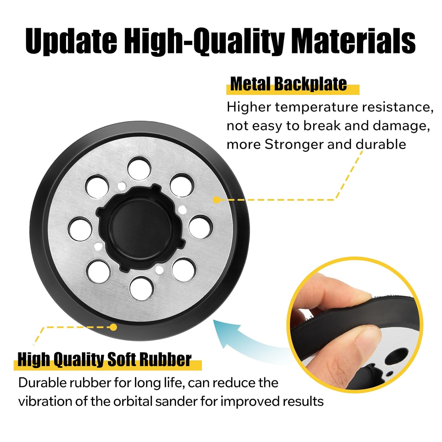 2 Pack Sander Pad for Dewalt DWE64233 & N329079, 5" 8 Hole Hook and Loop Orbital Sander Replacement Pad Compatible with Dewalt DWE6421 6421K DWE6423 6423K DCW210B (4 Screw Holes) (Metal Pad)