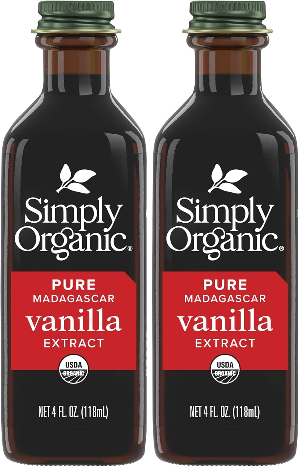Simply Organic Pure Madagascar Vanilla Extract, 4-Ounce Glass Jar, Certified Organic, Sugar-Free Flavor For Smoothies (Pack of 2)