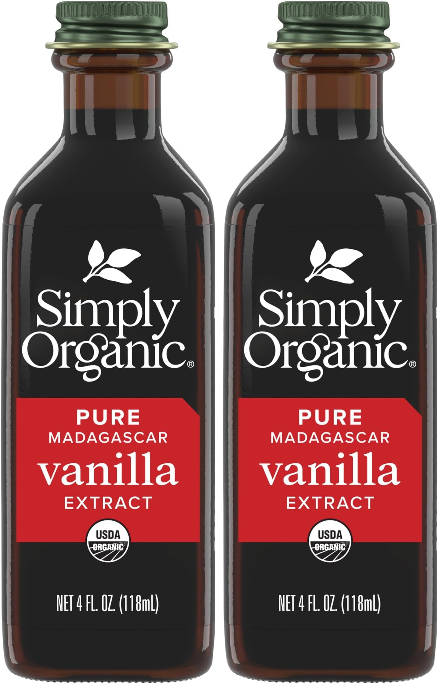 Pure Madagascar Vanilla Extract, 4-Ounce Glass Jar, Certified Organic, Sugar-Free Flavor For Smoothies (Pack of 2)