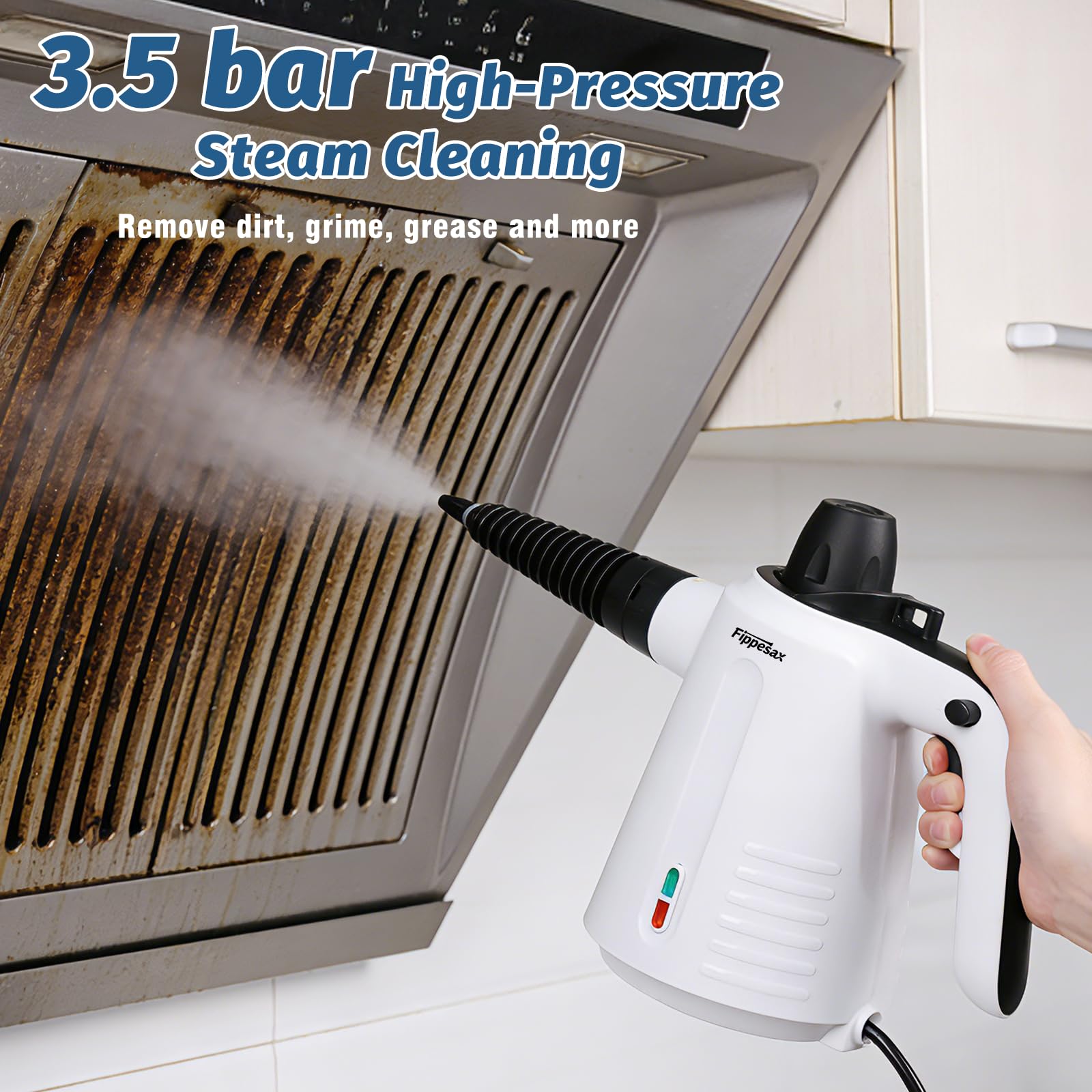 Dampfreiniger Handgerät, 350 ml, 3,5 bar Handdampfreiniger mit 9 Zubehörteilen Chemiefreier Dampfreiniger für den Hausgebrauch auf Böden, Teppichen, Fenstern, Möbeln und in Küchen