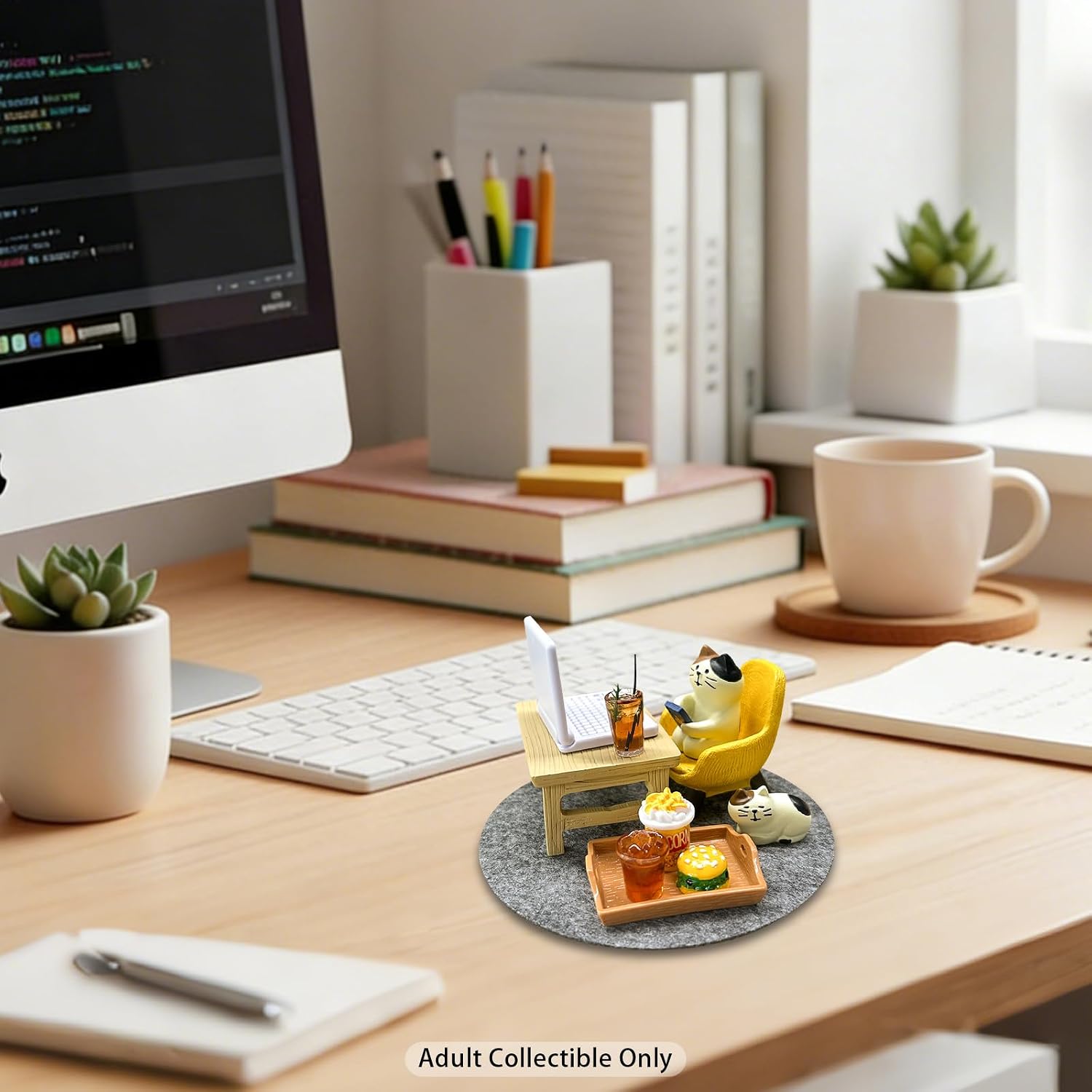 11-Piece Cats Figurines Playing Phone Cat Office Decor | Featuring Computer,Desk,Sleeping Cat,Iced Coffee;Cute Resin Decor for Offices,Gardens,and Homes;for Cat Lovers