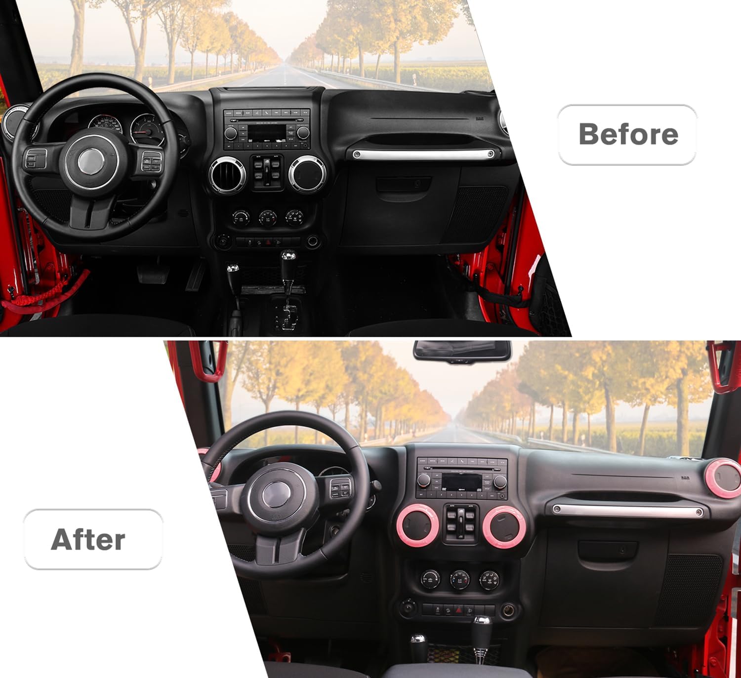 JeCar Interior Trim Kit Air Conditioner Cover Interior Accessories for 2011-2018 Jeep Wrangler JK JKU, Pink