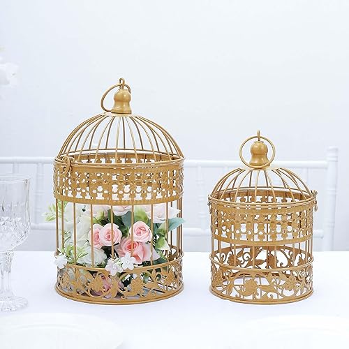 Miniatura 6 de Efavormart - Juego de 2 jaulas grandes de pájaros de oro metálico para decoración de mesa de boda, mesa de fiesta, para todas las ocasiones, 9