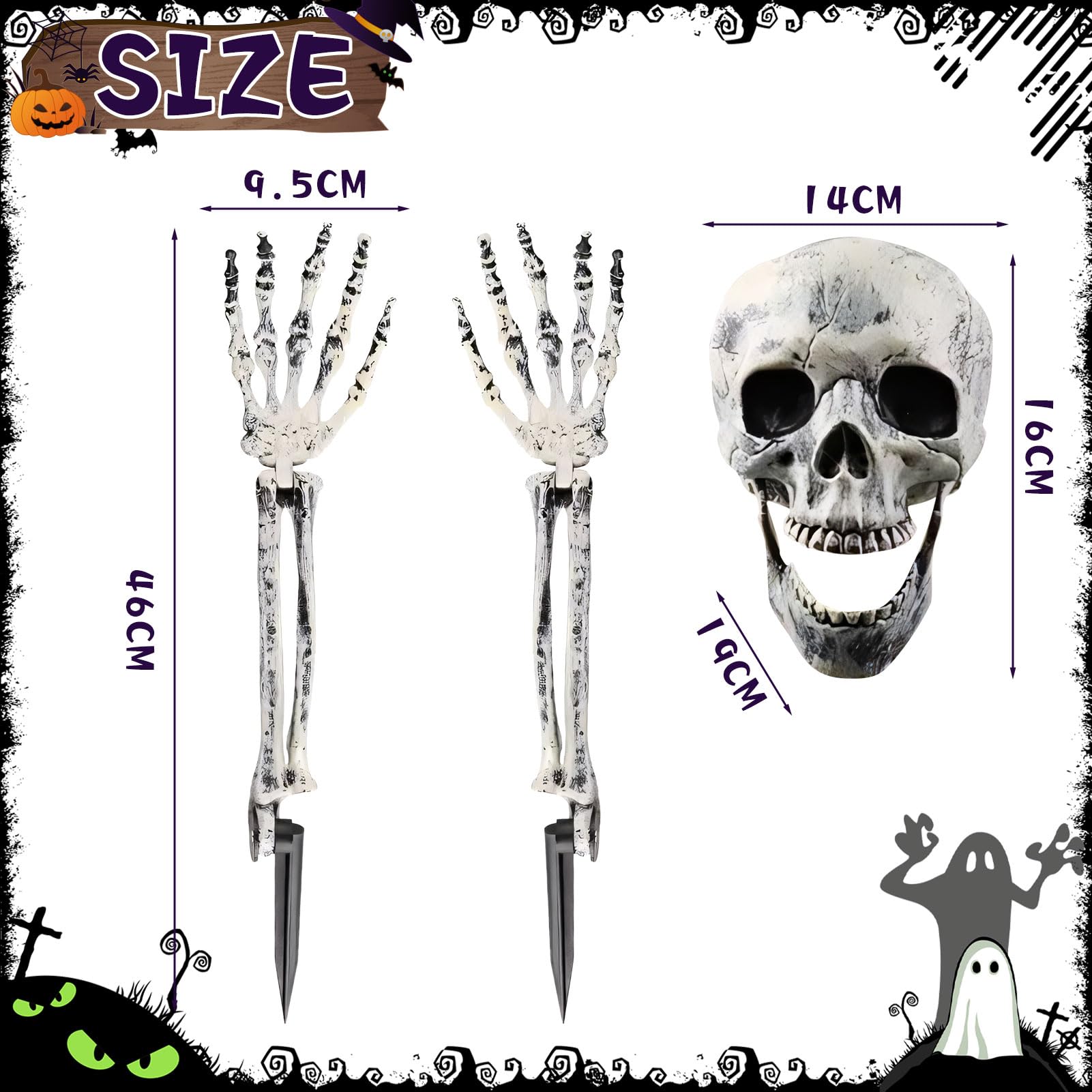 3-teiliges Halloween-Dekoset – Leuchtende Skelettköpfe & Hände Zum Vergraben, Realistisch & Gruselig Für Garten & Gräber