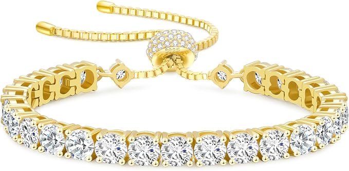 KRKC&CO Moissanit Tennisarmband für Damen, 8,0 Karat, verstellbare Länge 925 Sterlingsilber, Weihnachts- und Geburtstagsgeschenk mit Luxusbox für Sie, 4mm D-Farbe VVS1 14K Gold beschichtet