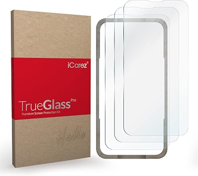 iCarez Tempered Glass Screen Protector for iPhone 14 Plus iPhone 13 Pro Max 6.7" 2021 3 Pack Tray Mount Case Friendly, Easy Installation