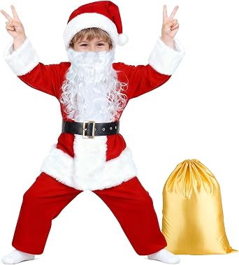 SOMOYA Boys Santa Costume for Kids Child Santa Suit Set Velvet Santa Claus Costume Christmas Santa Suit for Kids 6pcs Set