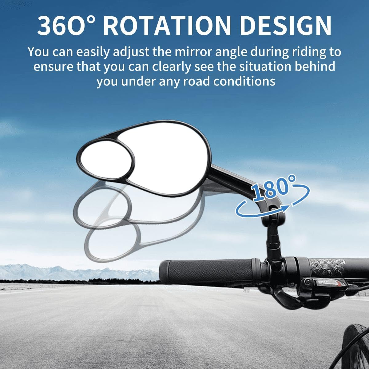 1 Pair Bike Mirror Handlebar Mount, Dual Sport Mirrors, 360°Adjustable HD Bicycle Rear View Mirror, Scratch Resistant & Wide Angle, Fit for E-Bike, Mountain Bike, Scooter, Left+Right
