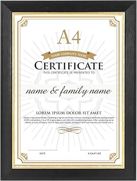 GraduatePro Wood A4 Certificate Diploma Frame Rustic Black Finish with Gold Trim