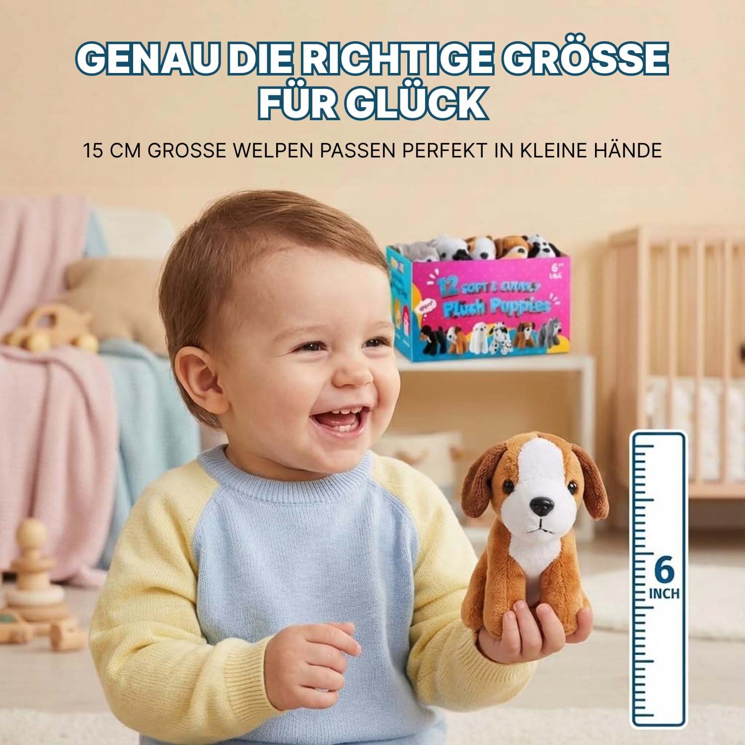 Bedwina Plüsch-Hündchen – (Packung mit 12) 15,2 cm große Kuscheltiere, sortierte Welpen und niedliches Plüsch-Hundewelpen-Sortiment, Strumpffüller