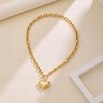 Gold Siver Heart Necklace for Women Trendy Chunky Choker Necklaces Jewelry for Women, Brass, No Gemstone