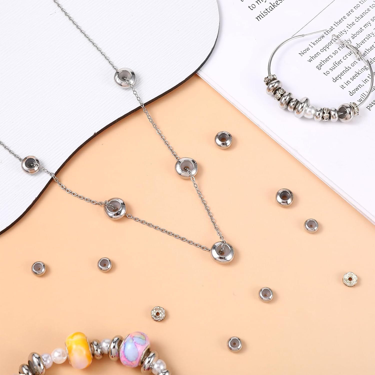 30 PCS Stopper Beads for Jewelry Making, 6/8/10mm Adjustable Metal Loose Beads with Insert Rubber Locating Rings, Silver Copper Slider Stoppers Bead for DIY Bracelet Necklace - Image 6