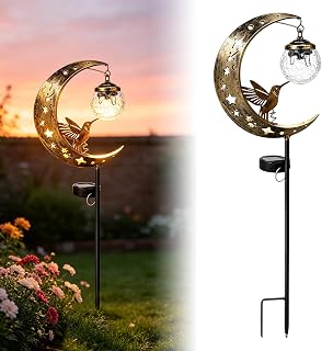 Hummingbird Moon Solar Garden Stake Light, Garden Decor for Outside | Waterproof Hummingbird Solar Lights, Outdoor Decorative Garden Gifts with LED Lights for Patio, Yard, Lawn, Pathway