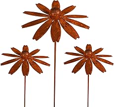 Set of 3 Garden Stakes, Sun Hat, Metal Rust Garden Decoration, Patina Trellis, Flower Bed Stake, Pot Stak