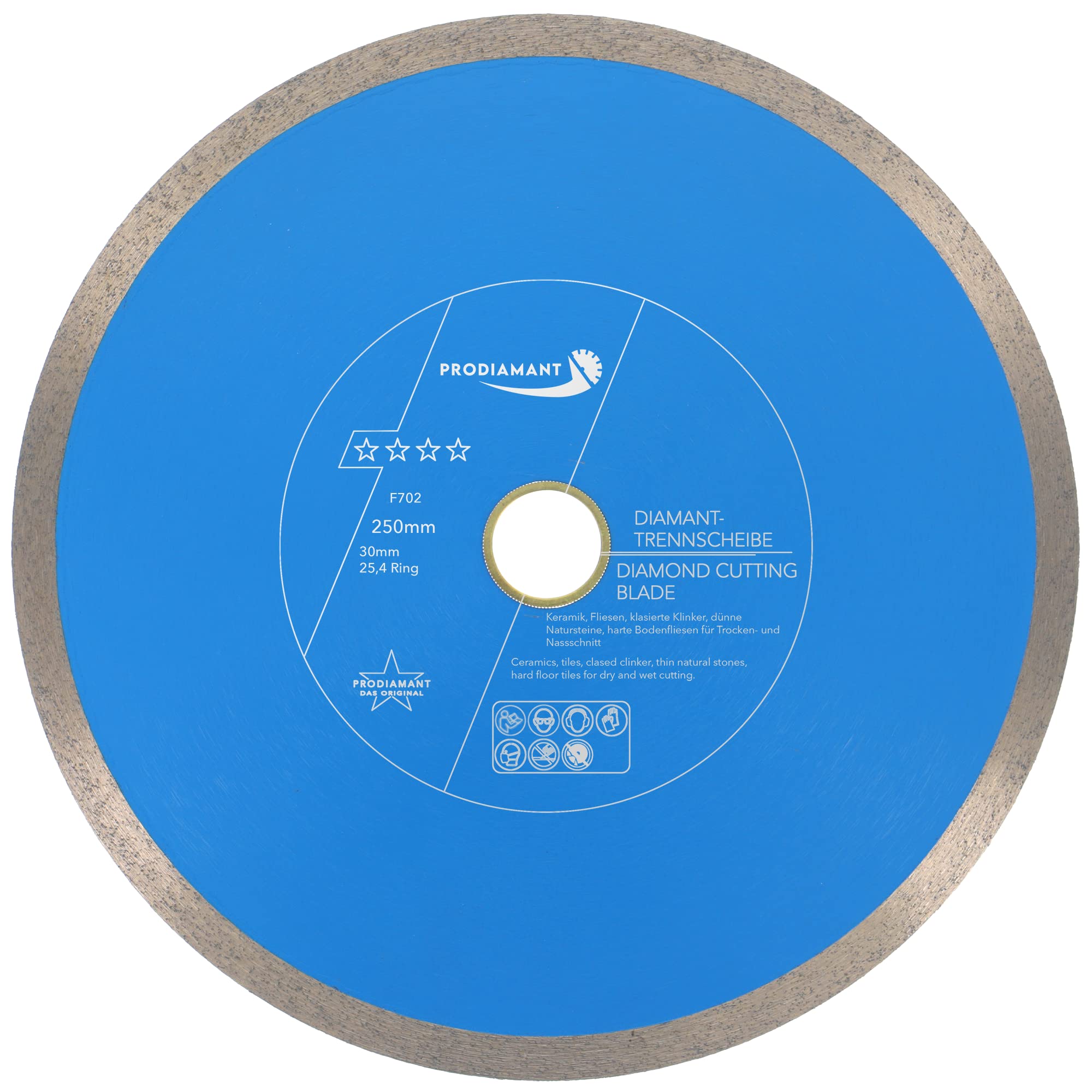 PRODIAMANT Disco da taglio diamantato Tile Professional 250 mm x 30/25,4 mm F702 ProRim no break out su piastrelle smaltate gres porcellanato ceramica e pietra naturale