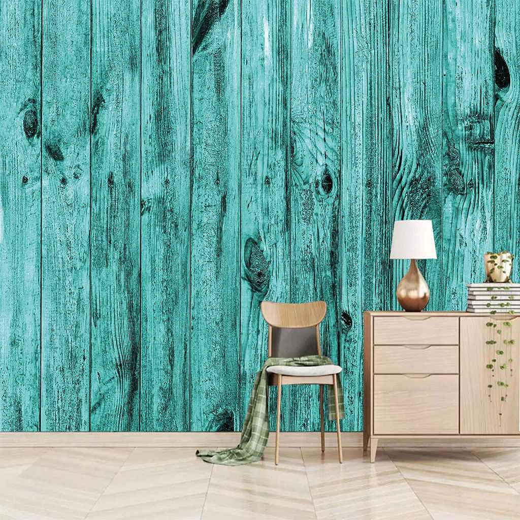 Papier Peint DIY Autocollant Effet Bois Vert 150x105 cm Fresque Murale Facile à Poser