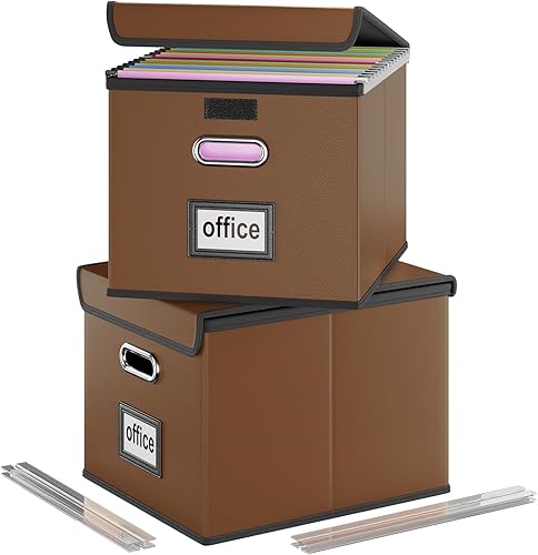 Vista 201 de Huolewa Cajas organizadoras de archivos con tapas, plegables de lino para colgar y almacenar con tobogán de plástico para oficina/decoración/hogar