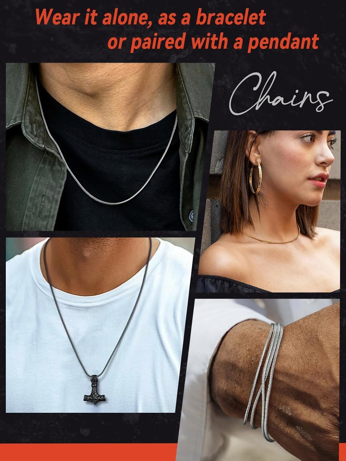 FaithHeart Stainless Steel Chains for Men, Silver/Black/14K Gold Plated Snake/Wheat/Box/Rope/Rolo Chain Necklace 16-30 Inches with Delicate Gift Box - Image 6