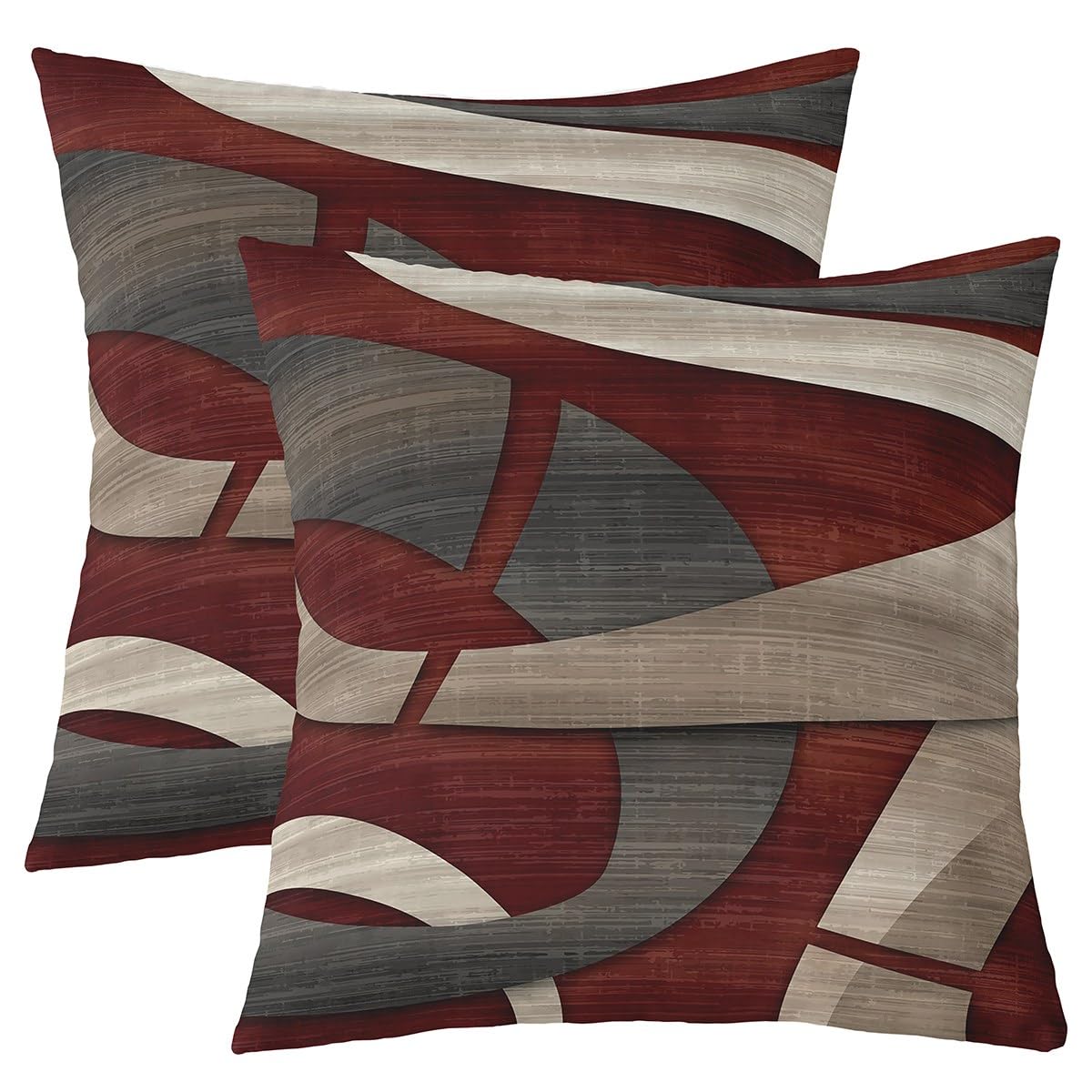 Abstract Spiral Throw Pillow Covers 20x20 Inch Set of 2 Retro Burgundy Red Gray Geometric Stripes Lines Cushion Covers for Teens Men Women Modern Simple Style Cushion Cases for Living Room Couch