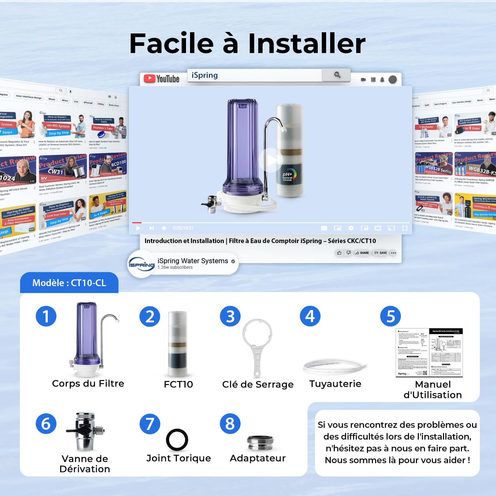 iSpring CT10-CL Système de Filtration d'Eau Potable de Comptoir à Plusieurs Niveaux avec Adaptateur de Robinet Polyvalent, Transparent