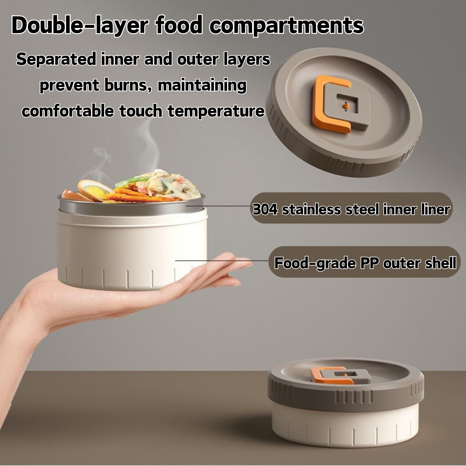 Termo Comida Caliente 2600 ml, Recipiente Térmico para Alimentos de Acero Inoxidable con 3 Compartimentos, Fiambrera Térmica para Oficina, Picnic al Aire Libre (Blanco)