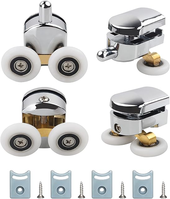 4 Pcs 25mm Shower Door Rollers, Replacement Sliding Shower Door Runners Wheels for 4-6mm Glass, Curved Shower Door Rollers, Shower Enclosure Accessories (2 Top and 2 Bottom Rollers)