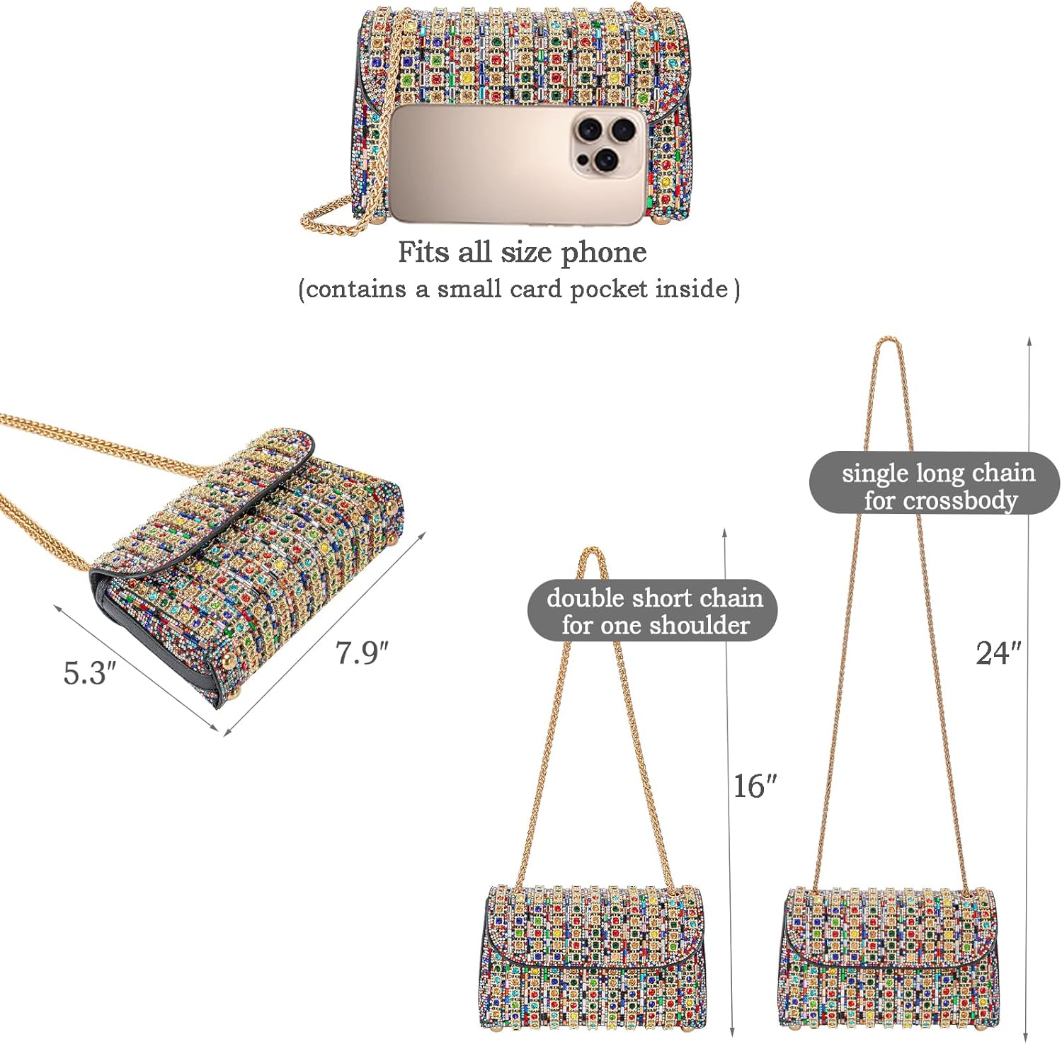 Shoulder Bags Crossbody Bag Purses Handbags Crystals Rhinestone Evening Bag for Women Clutch Purse with Chain - Image 6