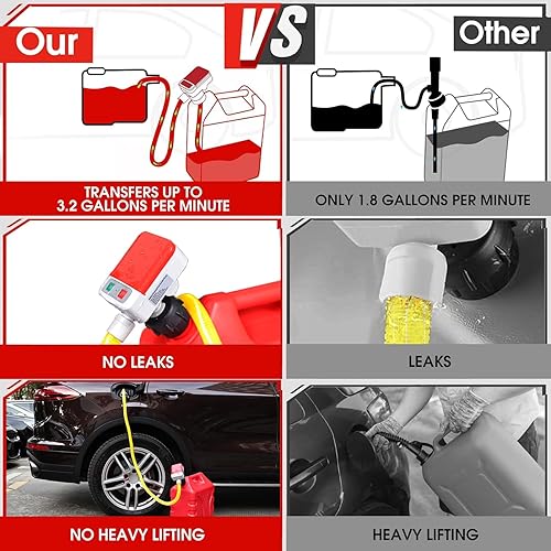 Miniatura 3 de anngrowy Bomba de transferencia de combustible alimentada por batería con parada automática, transferencia de bomba de gas con 4 adaptadores de