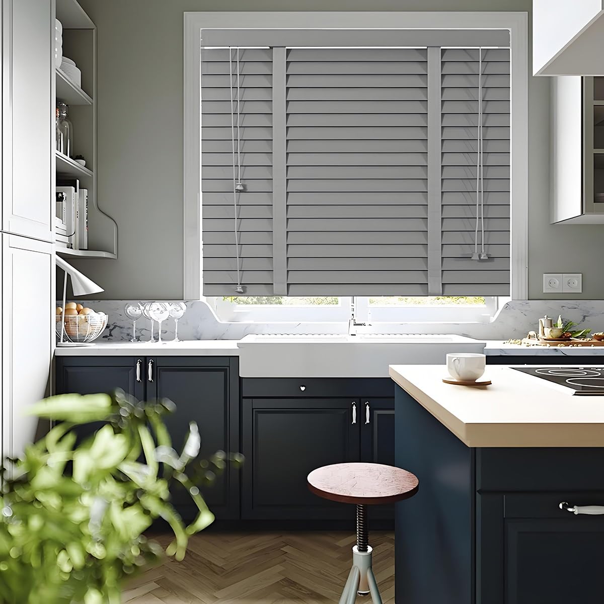 Akwqpy One Color Gray Wooden Blinds Horizontal Blind - 50Mm Window Shades Blinds For Interior - Curtain Venetian Blinds 50Cm 60Cm 75Cm 80Cm 90Cm 95Cm 100Cm 105Cm 115Cm 120Cm 135Cm 150Cm Wide(50Wx80h Cm)