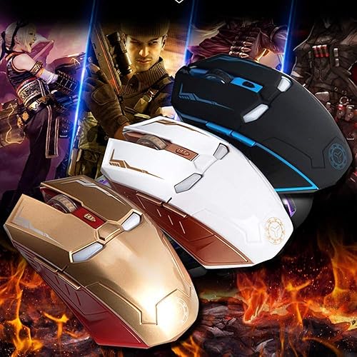 Miniatura 6 de Ratón inalámbrico 2.4G portátil óptico Iron Man Mouse con nano receptor USB, 3 niveles de DPI ajustables, 6 botones para laptop, computadora,