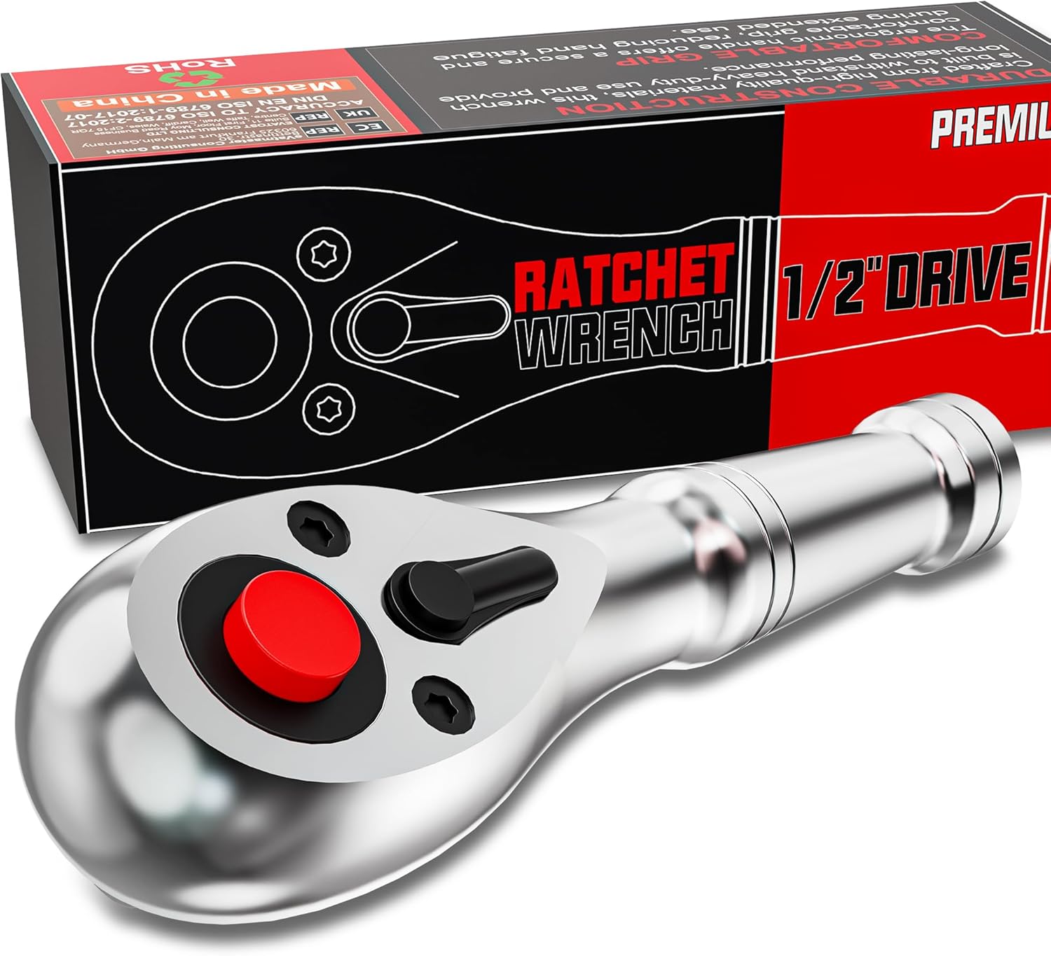 3-Piece Stubby Ratchet Set, 1/4", 3/8", 1/2" Drive Ratchet Handle, 9cm, 10.5cm, 13.5cm Ratchet Wrench, 72-Tooth Quick-release, Full Polished, for Auto Repair, Mechanical Repair