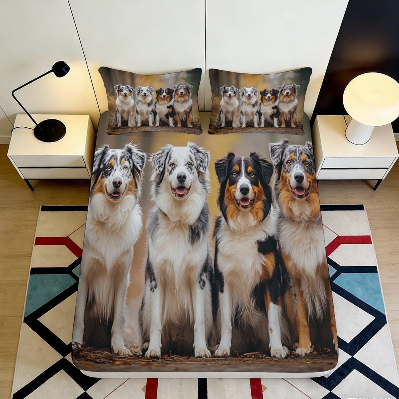 Pnayamiorkfel Style-9 3D Printed Australian Shepherd Dog Fitted Sheet Microfiber Soft Animal Print Bed Cover For Bedroom Guest Room Decor 90X200x25cm