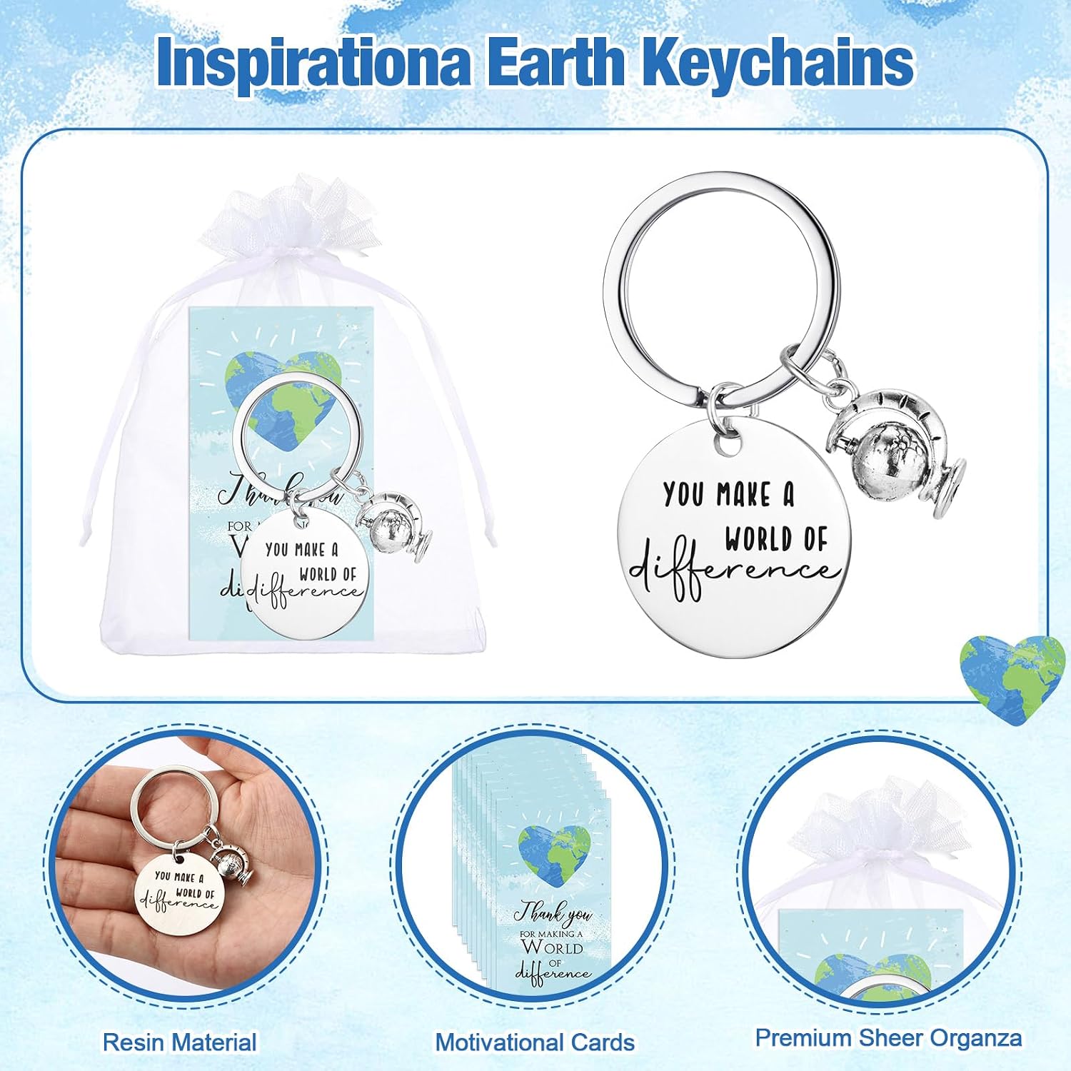Ecation 12 Sets Earth Day Keychain Gifts Bulk, Earth Day Party Favors Accessories for for Employee Coworker Volunteer Staff