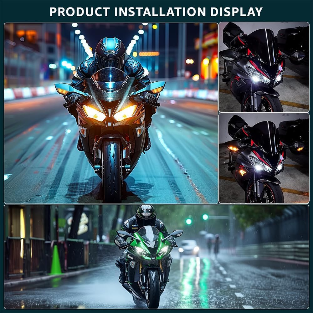 Motorcycle Mirrors,Pair ABS Rear View Motorcycle Mirrors Black Rearview Side Mirrors with LED Turn Signal Compatible With Kawasaki Ninja ZX10R H2