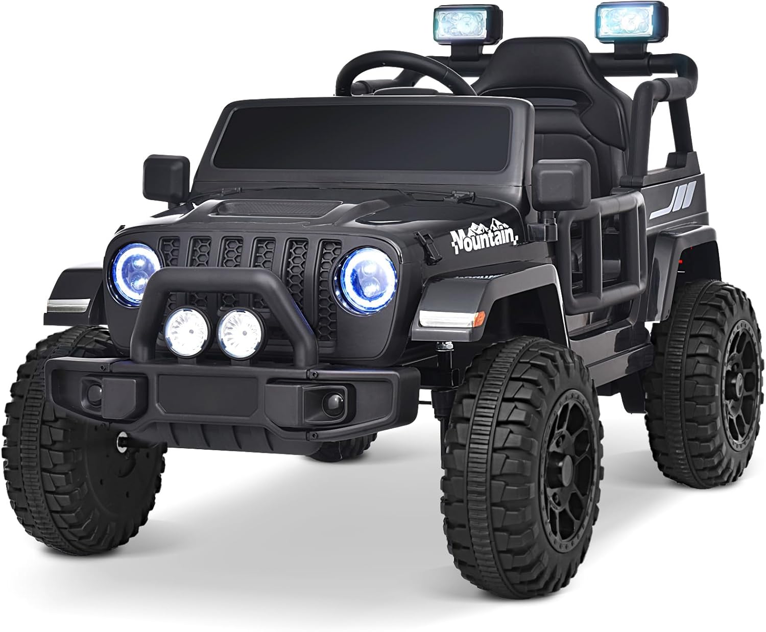 Joywhale 12V Kids Ride on Truck Battery Powered Motorized Car Electric Vehicle for Kids, with Remote Control, 4-Wheel Suspension, LED Lights, Music & FM, Seat Belt, Portable Handle, Black
