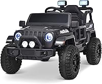 Joywhale 12V Kids Ride-On Truck with Remote Control, 4-Wheel Suspension, LED Lights, Music & FM - Black, Ages 3-6