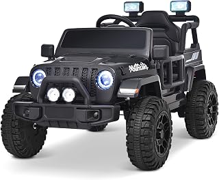 Joywhale 12V Kids Ride-On Truck with Remote Control, 4-Wheel Suspension, LED Lights, Music & FM - Black, Ages 3-6