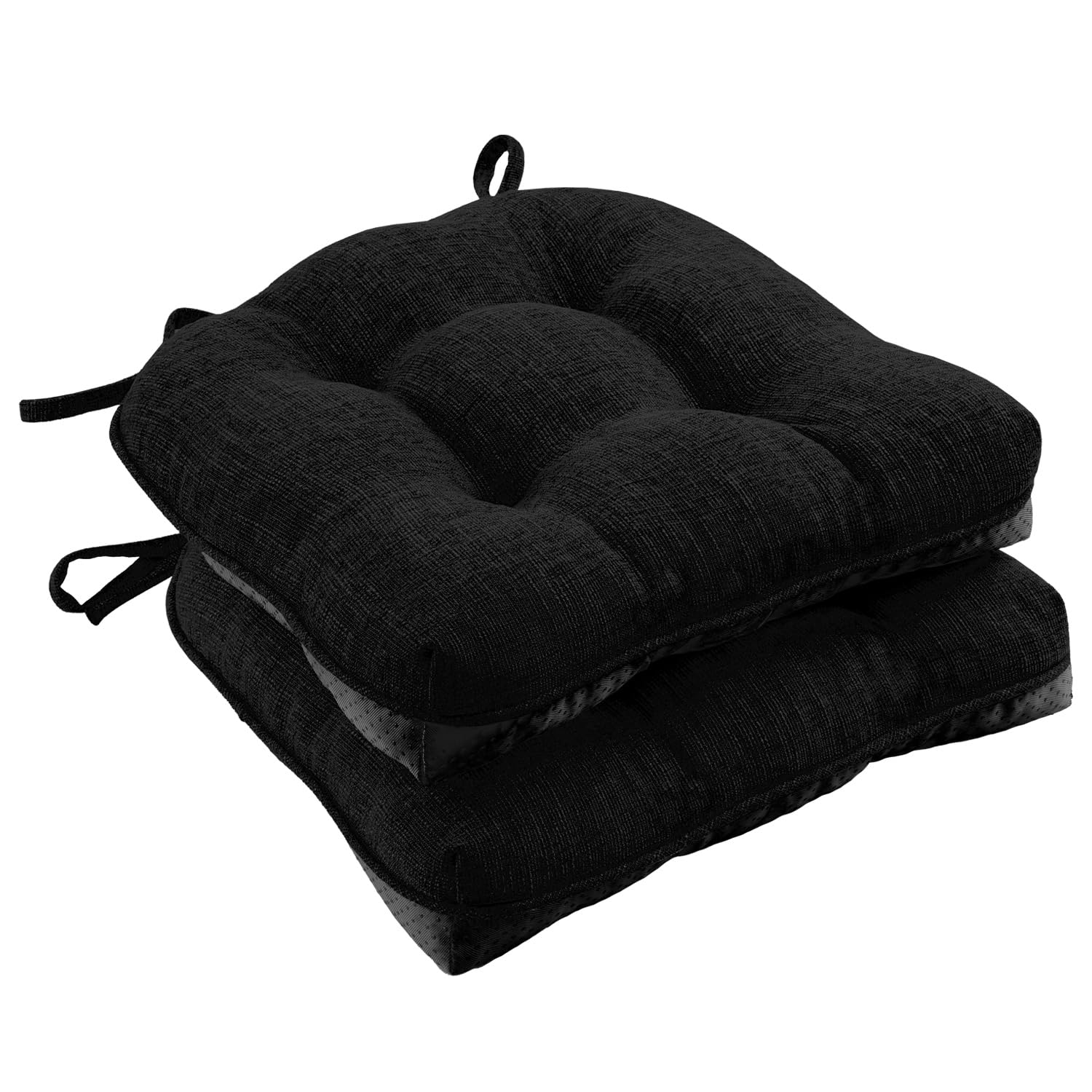 LOVTEX Kitchen Chair Cushions Set of 2, Non-Slip Chair Cushions for Dining Chairs, Shredded Memory Foam Chair Pads with Ties, Tufted Dining Chair Cushions, 15.5" x 15.5", Black