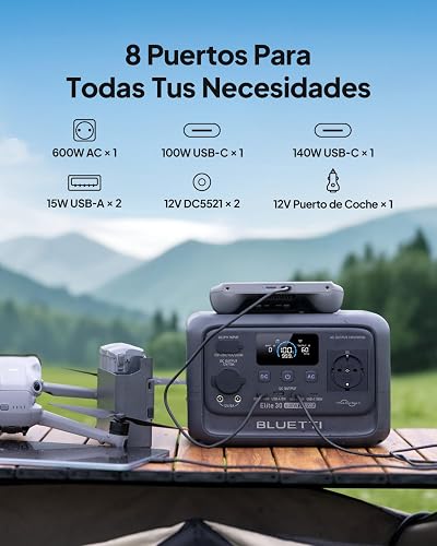 BLUETTI Power Station Elite 30 V2, 288Wh LiFePO4 Battery Backup, with 600W AC Outlets (1500W Power Lifting), 0-100% in 70 Min, for outdoor, road trip, outage (Solar Panel Optional) - 6