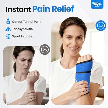 Hilph Wrist Ice Pack Wrap for Carpal Tunnel Relief, FSA Eligible HSA, Reusable Wrist Hot & Cold Therapy Brace for Hand Injuries, Arthritis, Tendonitis, Surgery Recovery Items Gifts Men Women, Blue