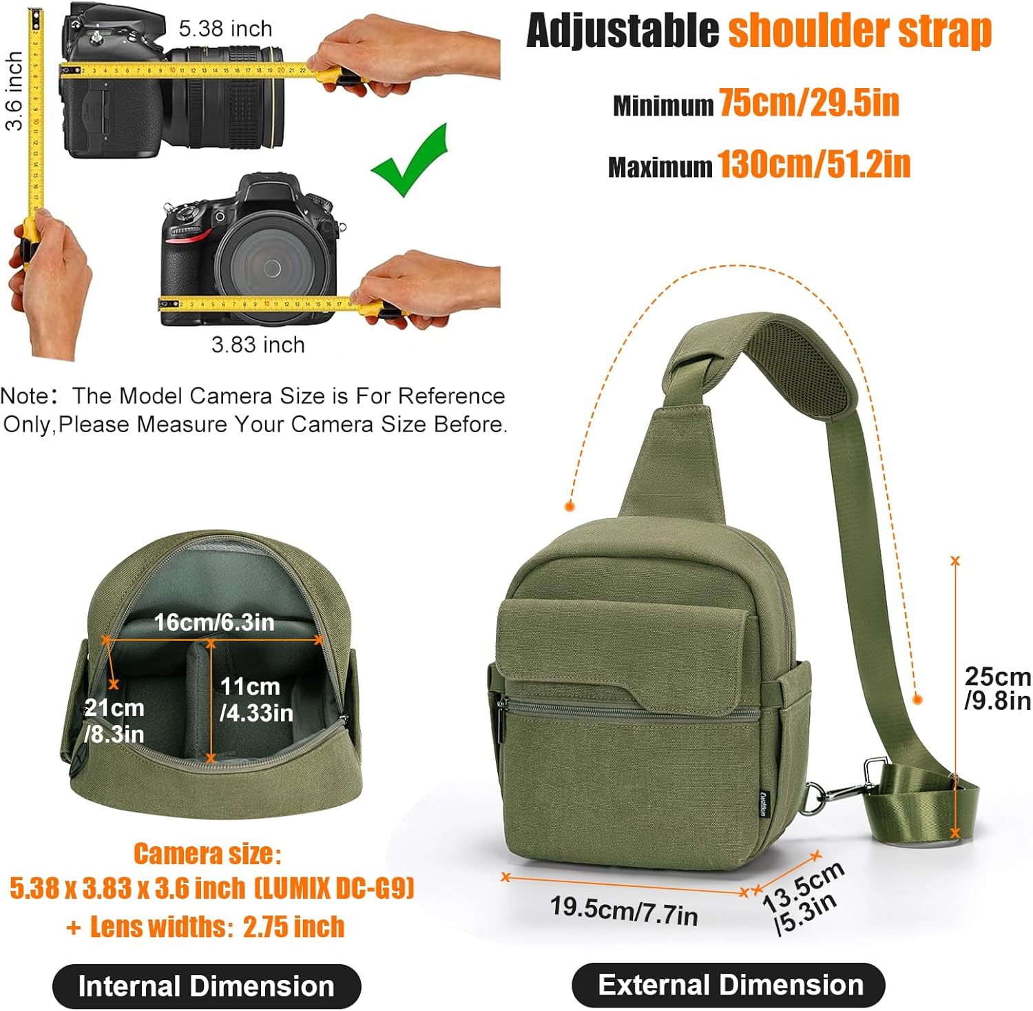 Cwatcun Camera Sling Bag Compact Small Camera Case, Waterproof Canvas Crossbody Camera Bag with Rain Cover, Travel Photography Bag for Canon Nikon Sony Fuji DSLR/SLR/Mirrorless Cameras, Lens, Green - Image 7