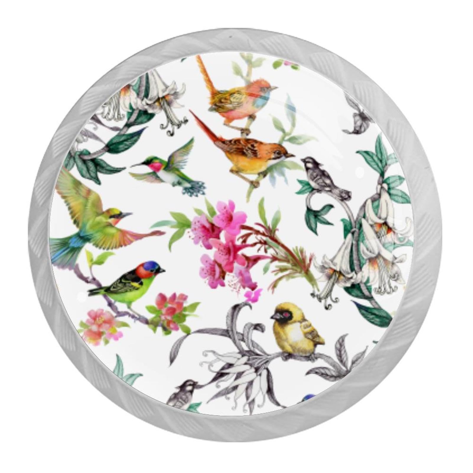 Tqmspg 4 Pieces Drawer Pulls Birds and Flowers Door Knobs Dresser Handles for Kitchen Wardrobe Cupboard Hardware Furniture