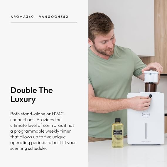 Aroma360 - VanGogh360 Scent Diffuser - HVAC System or Stand Alone Fragrance Oil Diffuser - Heatless, Waterless, Smart Timer, No Residue, Security - Home Decor, Essential Oils - 1800 sq ft, White
