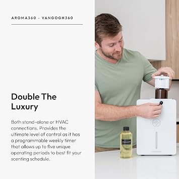 Aroma360 - VanGogh360 Scent Diffuser - HVAC System or Stand Alone Fragrance Oil Diffuser - Heatless, Waterless, Smart Timer, No Residue, Security - Home Decor, Essential Oils - 1800 sq ft, White
